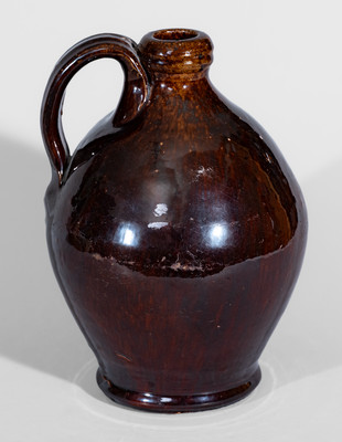 Rare Great Road Manganese-Glazed Redware Jug, Southwestern VA, possibly Buck Family, Wythe County