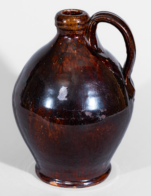 Rare Great Road Manganese-Glazed Redware Jug, Southwestern VA, possibly Buck Family, Wythe County