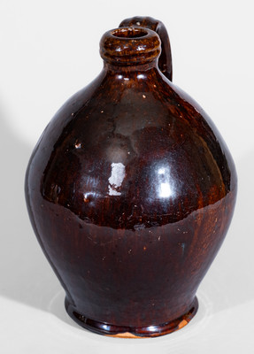 Rare Great Road Manganese-Glazed Redware Jug, Southwestern VA, possibly Buck Family, Wythe County