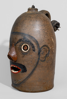 Wonderful Salt-Glazed Stoneware Folk Art Face Lamp, American, circa 1930