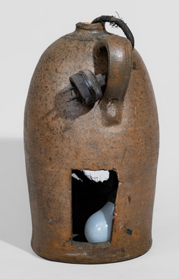 Wonderful Salt-Glazed Stoneware Folk Art Face Lamp, American, circa 1930