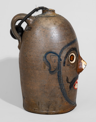 Wonderful Salt-Glazed Stoneware Folk Art Face Lamp, American, circa 1930