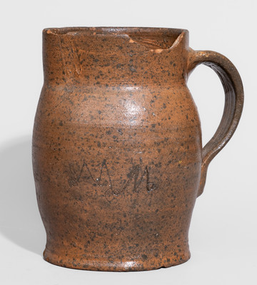 Extremely Rare Stoneware Pitcher w/ Incised Figural Decoration, Inscribed "WW," possibly Wm. Weaver, Knoxville, TN