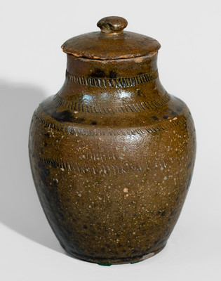 Unusual Manganese-Decorated Redware Jar w/ Lid, probably North Carolina, 19th century