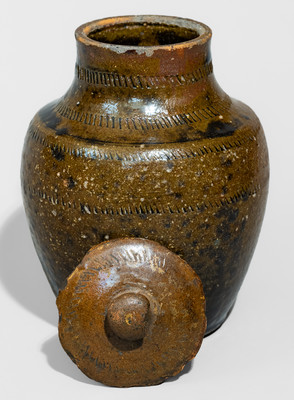 Unusual Manganese-Decorated Redware Jar w/ Lid, probably North Carolina, 19th century