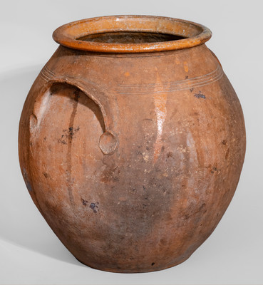 Extremely Rare NC Handled Redware Jar, possibly J.C. Cox, Randolph County, late 18th century