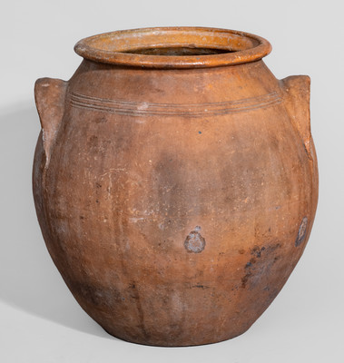 Extremely Rare NC Handled Redware Jar, possibly J.C. Cox, Randolph County, late 18th century