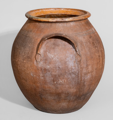 Extremely Rare NC Handled Redware Jar, possibly J.C. Cox, Randolph County, late 18th century