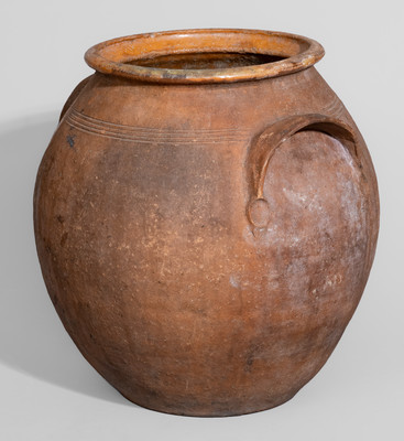 Extremely Rare NC Handled Redware Jar, possibly J.C. Cox, Randolph County, late 18th century