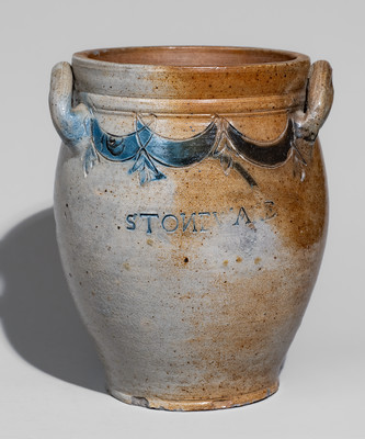 Fine COMMERAW'S / STONEWARE Jar w/ Impressed Decoration, New York City, early 19th century