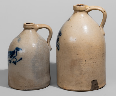 Two Norton Family, Bennington, VT Stoneware Bird Jugs, 1855-60
