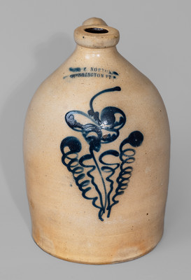 J. & E. NORTON / BENNINGTON VT Stoneware Jug w/ Cobalt Floral Decoration