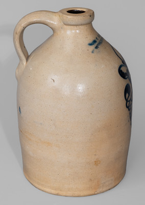 J. & E. NORTON / BENNINGTON VT Stoneware Jug w/ Cobalt Floral Decoration