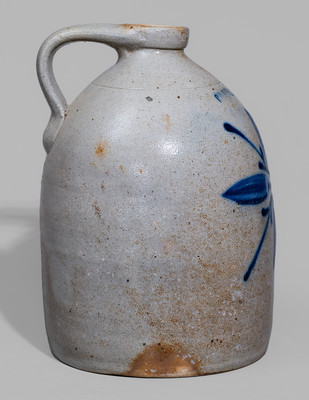 CORTLAND, New York Stoneware Jug w/ Cobalt Floral Decoration, c1867-69