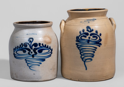 Two ALBANY, NY Stoneware Jars, probably O'Connell Pottery, c1860