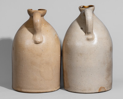Two Cobalt-Decorated ALBANY NY Stoneware Syrup Jugs, probably O'Connell Pottery