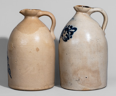 Two Cobalt-Decorated ALBANY NY Stoneware Syrup Jugs, probably O'Connell Pottery