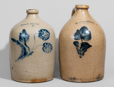 Two N. CLARK, JR. / ATHENS, N.Y. Cobalt-Decorated Stoneware Jugs
