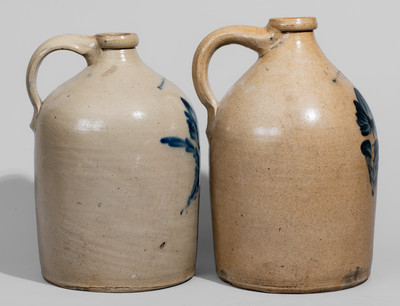Two N. CLARK, JR. / ATHENS, N.Y. Cobalt-Decorated Stoneware Jugs