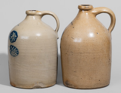 Two N. CLARK, JR. / ATHENS, N.Y. Cobalt-Decorated Stoneware Jugs