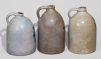 Three Cobalt-Decorated American Stoneware Jugs, third quarter 19th century