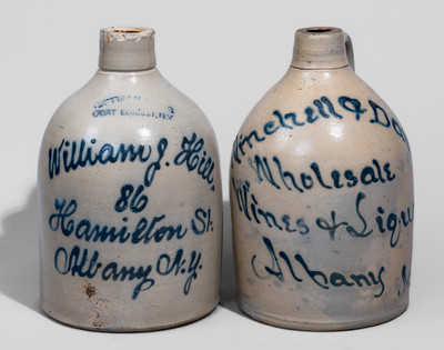 Two Albany, New York Stoneware Advertising Jugs, c1875
