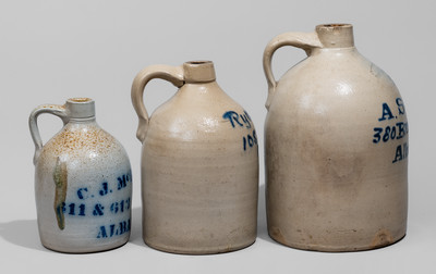 Three New York State Stoneware Advertising Jugs, c1875