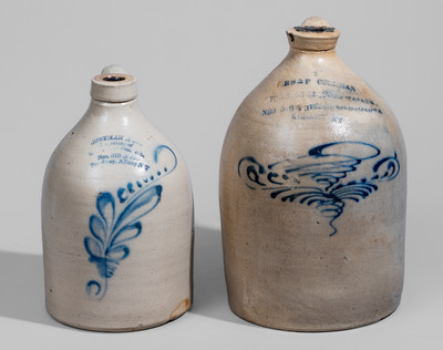Two Cobalt-Decorated Albany, NY Stoneware Advertising Jugs