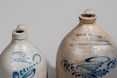 Two Cobalt-Decorated Albany, NY Stoneware Advertising Jugs