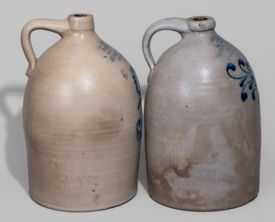 Two Three-Gallon Stoneware Jugs w/ Elaborate Albany, NY Advertising