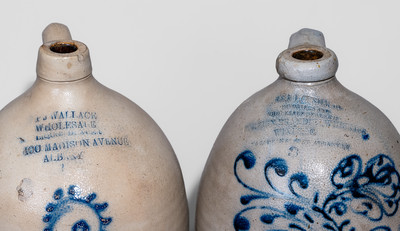 Two Three-Gallon Stoneware Jugs w/ Elaborate Albany, NY Advertising