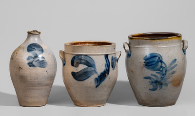 Three Pieces of Cobalt-Decorated Northeastern U.S. Stoneware, first quarter 19th century
