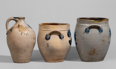 Three Pieces of Cobalt-Decorated Northeastern U.S. Stoneware, first quarter 19th century