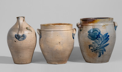 Three Pieces of Cobalt-Decorated Northeastern U.S. Stoneware, first quarter 19th century