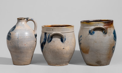 Three Pieces of Cobalt-Decorated Northeastern U.S. Stoneware, first quarter 19th century
