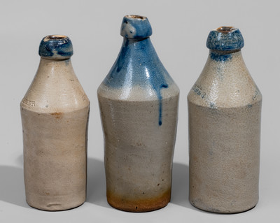 Three Cobalt-Decorated Stoneware Bottles, Northeastern U.S., third quarter 19th century