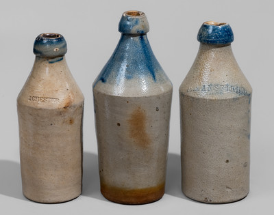 Three Cobalt-Decorated Stoneware Bottles, Northeastern U.S., third quarter 19th century