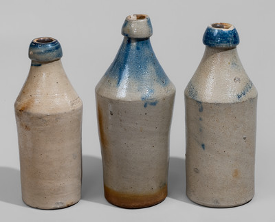 Three Cobalt-Decorated Stoneware Bottles, Northeastern U.S., third quarter 19th century