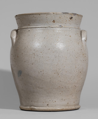 Exceptional Patriotic Stoneware Jar Bearing an Elaborate Decoration of a Man Carrying an American Flag