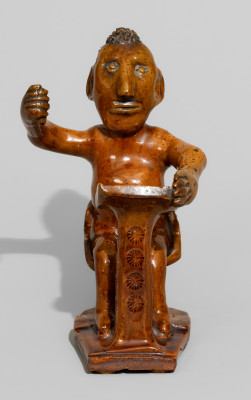 Ornate Redware Figure of a Schoolmaster probably Fare Pottery, Berks County, PA