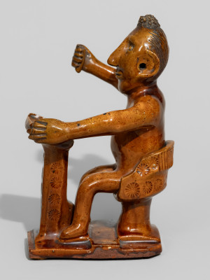 Ornate Redware Figure of a Schoolmaster probably Fare Pottery, Berks County, PA