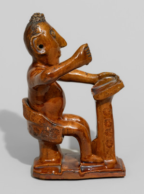 Ornate Redware Figure of a Schoolmaster probably Fare Pottery, Berks County, PA