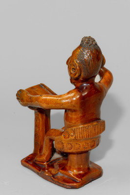 Ornate Redware Figure of a Schoolmaster probably Fare Pottery, Berks County, PA