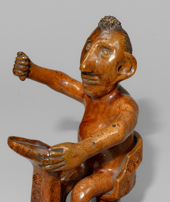 Extremely Rare Redware Figure of a Schoolmaster, attrib. Henry Fare Pottery, Tulpehocken Twp, Berks County, PA