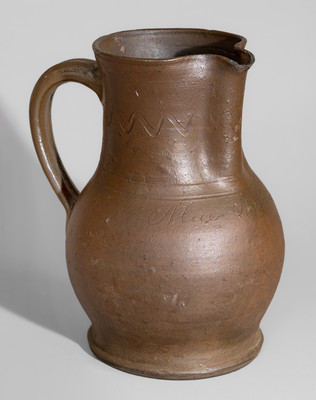 Rare attrib. Decker Pottery, Washington County, Tennessee Stoneware Presentation Pitcher