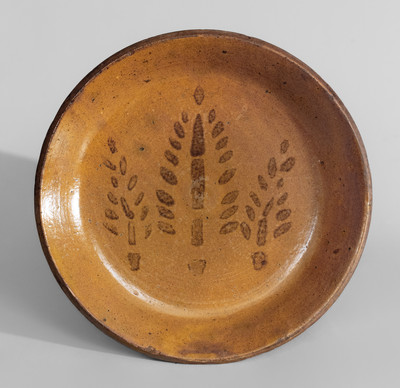 Attrib. Eby Pottery, Conestogo, Ontario, Canada Redware Dish w/ Stenciled Manganese Slip