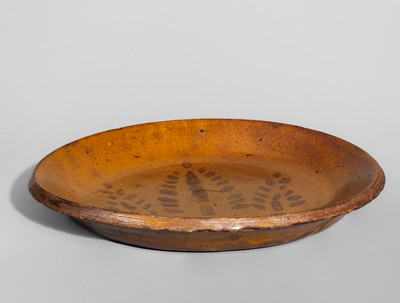 Attrib. Eby Pottery, Conestogo, Ontario, Canada Redware Dish w/ Stenciled Manganese Slip
