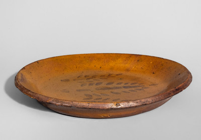 Attrib. Eby Pottery, Conestogo, Ontario, Canada Redware Dish w/ Stenciled Manganese Slip
