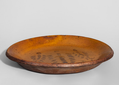 Attrib. Eby Pottery, Conestogo, Ontario, Canada Redware Dish w/ Stenciled Manganese Slip