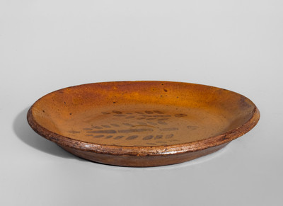 Attrib. Eby Pottery, Conestogo, Ontario, Canada Redware Dish w/ Stenciled Manganese Slip